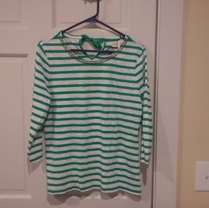 Chicos Green/White Striped Top